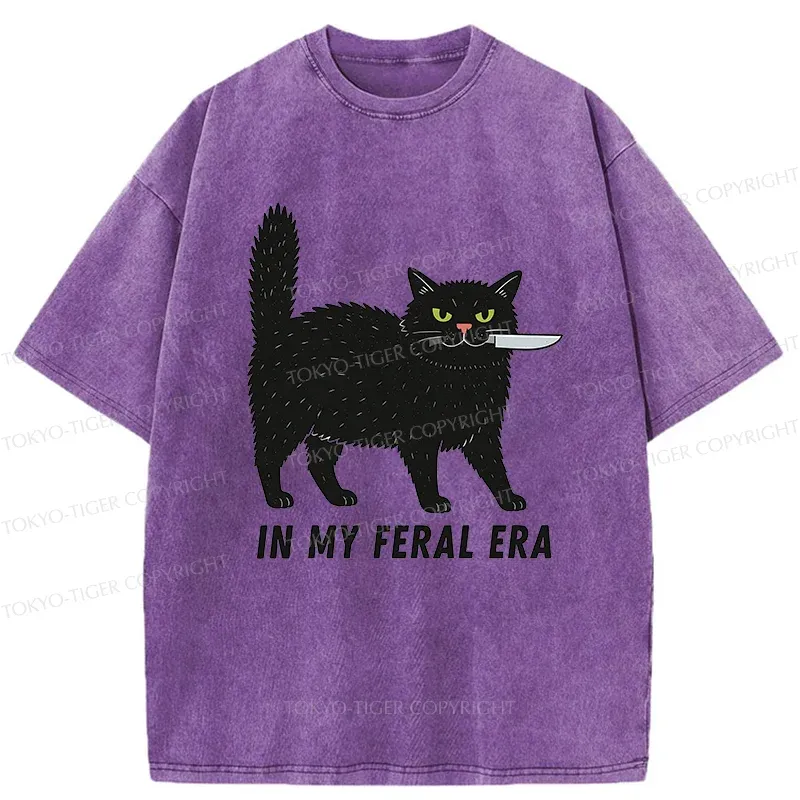 Tokyo-Tiger Black Cat With A Knife Washed T-Shirt