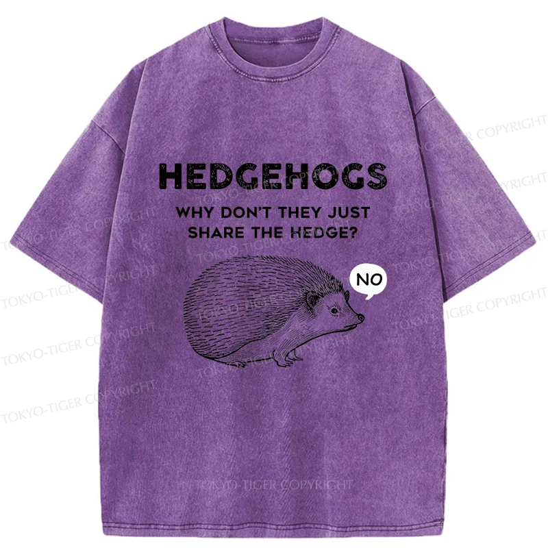 Tokyo-Tiger Funny Hedgehog Washed T-Shirt