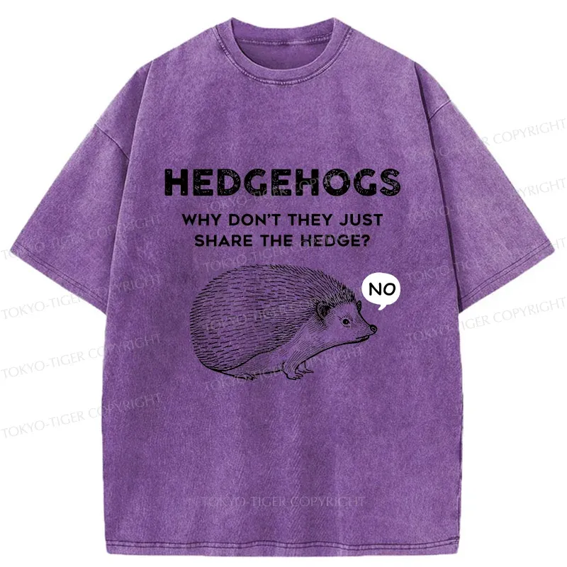 Tokyo-Tiger Funny Hedgehog Washed T-Shirt