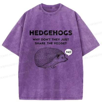 Tokyo-Tiger Funny Hedgehog Washed T-Shirt