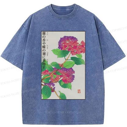 Tokyo-Tiger Purple Hydrangea Washed T-Shirt
