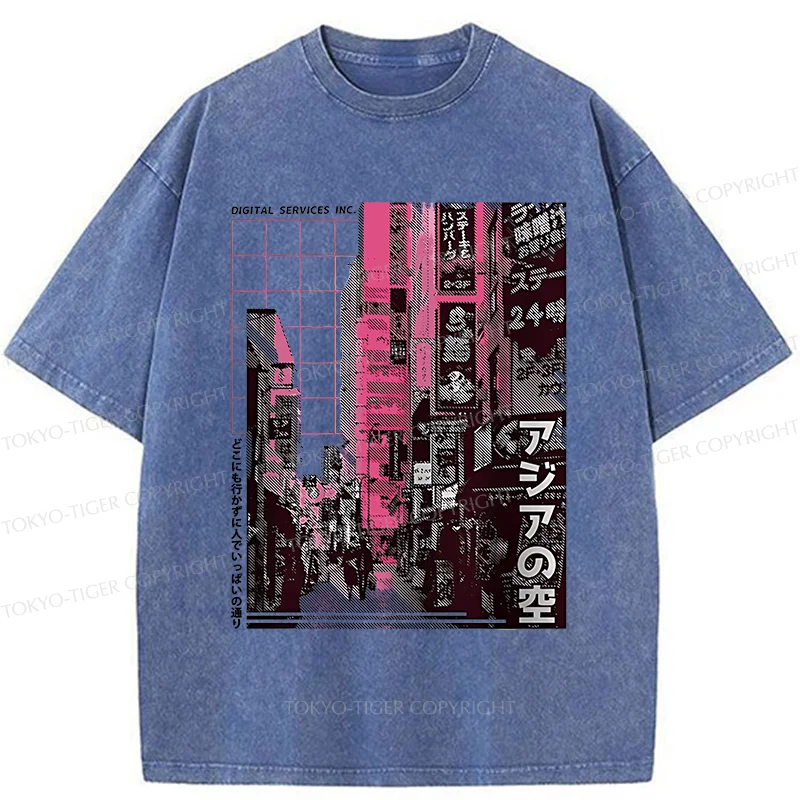 Tokyo-Tiger Tokyo Street Scene Washed T-Shirt