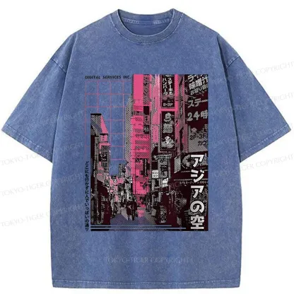 Tokyo-Tiger Tokyo Street Scene Washed T-Shirt