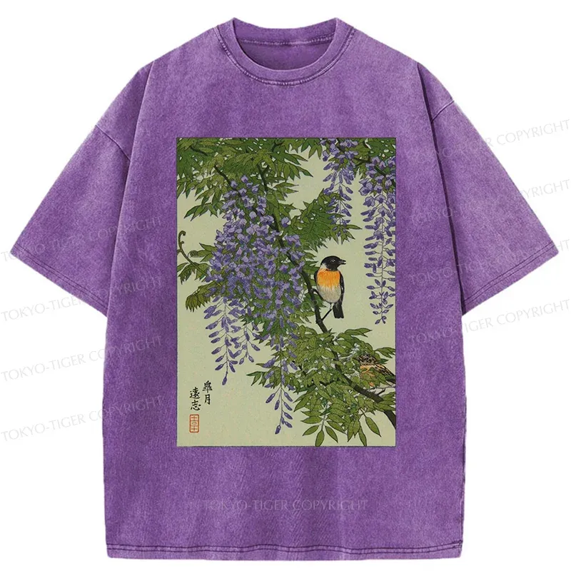 Tokyo-Tiger Wisteria Painting Washed T-Shirt