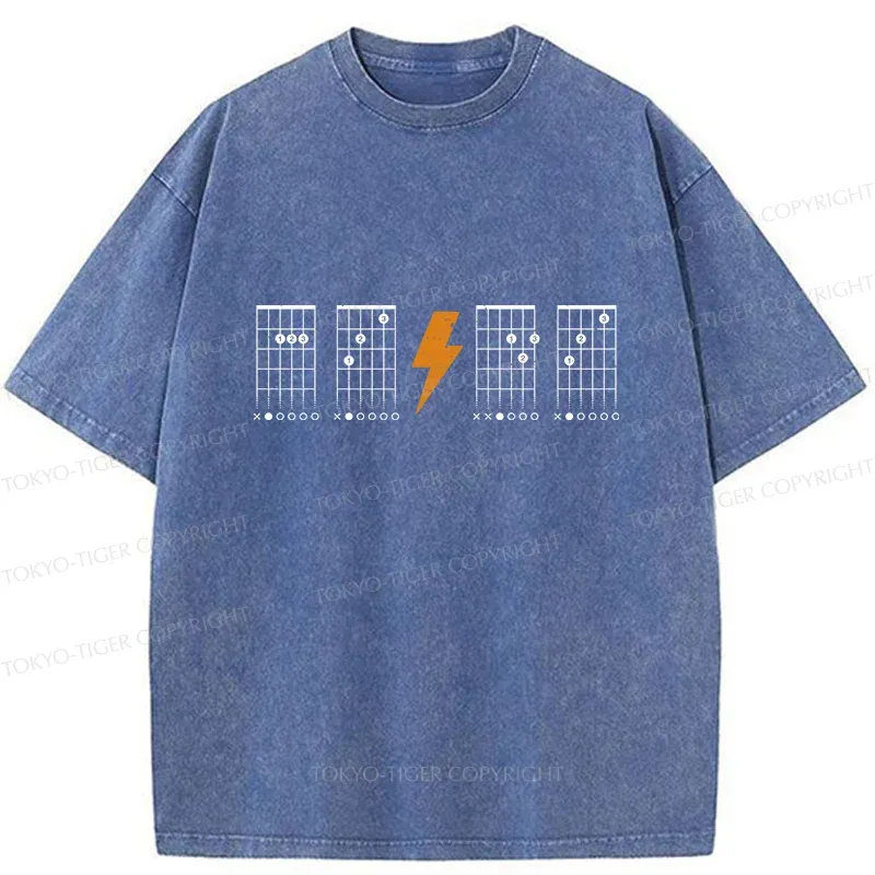 Tokyo-Tiger Funny Guitar Chords Washed T-Shirt