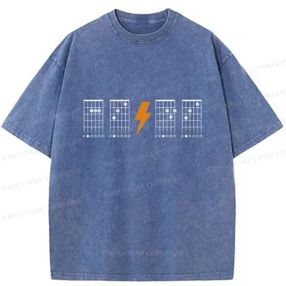 Tokyo-Tiger Funny Guitar Chords Washed T-Shirt