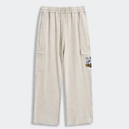 Tokyo-Tiger Logo Washed Utility Sweatpants