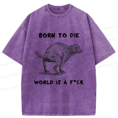 Tokyo-Tiger Dog Pooping Funny Washed T-Shirt