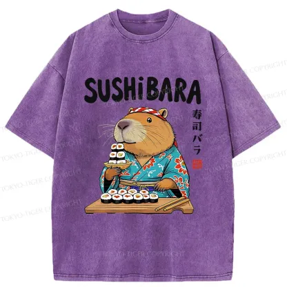 Tokyo-Tiger Capybara Sushi Chef Washed T-Shirt