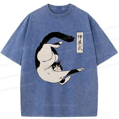 Tokyo-Tiger Supine Cat Stretch Washed T-Shirt