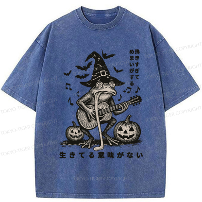 Tokyo-Tiger Funny Frog Guitarist Washed T-Shirt