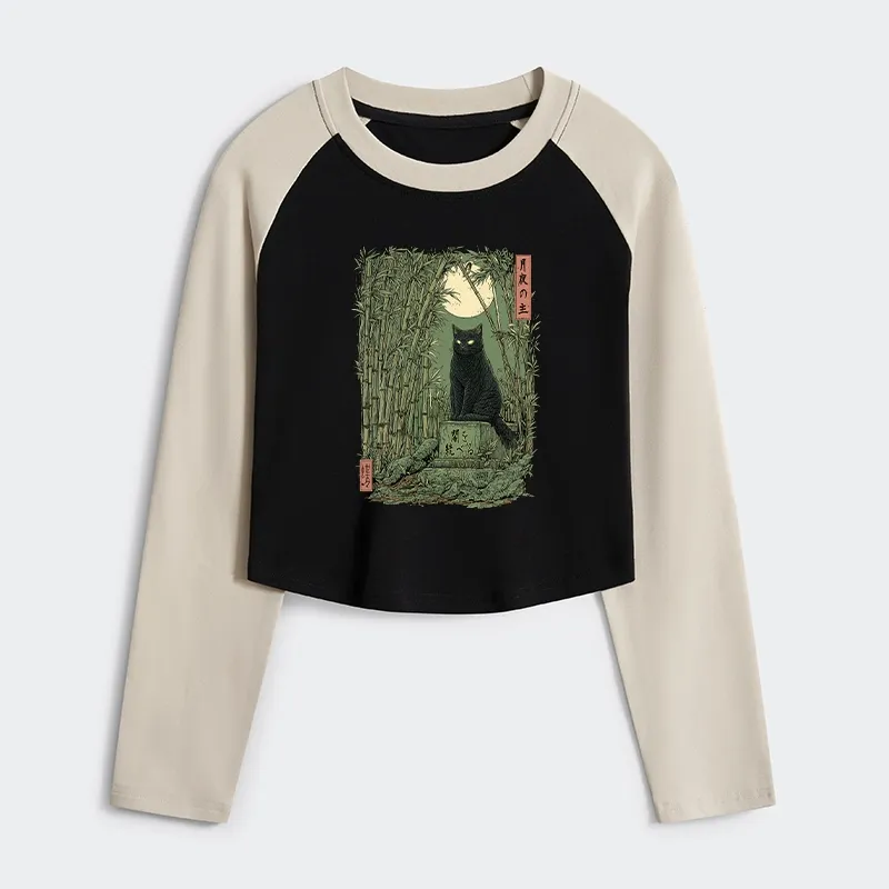 Tokyo-Tiger Black Cat In The Bamboo Forest Women's Crop Raglan T-Shirt