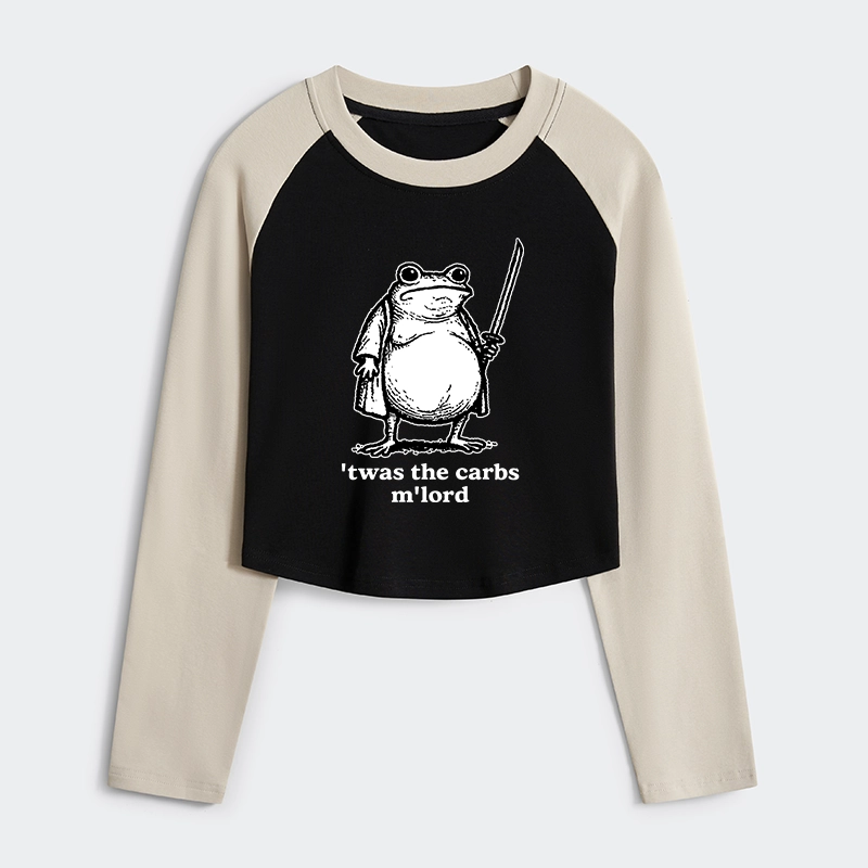 Tokyo-Tiger Funny Fat Samurai Frog Women's Crop Raglan T-Shirt