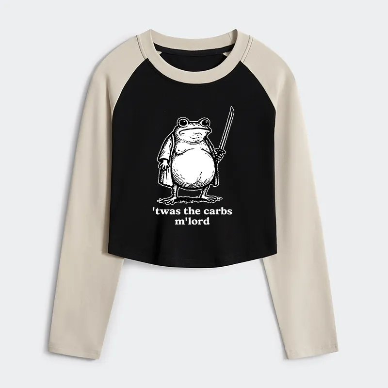 Tokyo-Tiger Funny Fat Samurai Frog Women's Crop Raglan T-Shirt