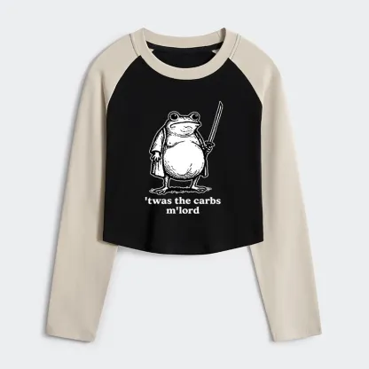 Tokyo-Tiger Funny Fat Samurai Frog Women's Crop Raglan T-Shirt