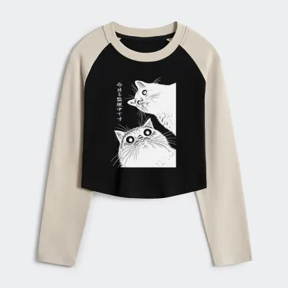 Tokyo-Tiger The Cat Is Watching Today Women's Crop Raglan T-Shirt