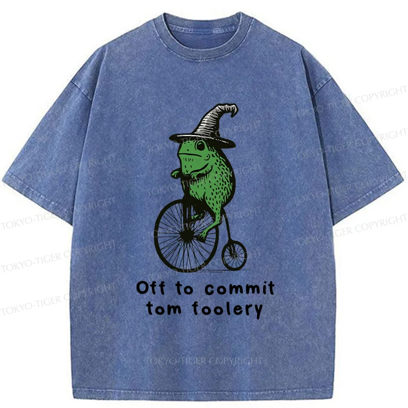 Tokyo-Tiger Frog Riding Penny-farthing Washed T-Shirt