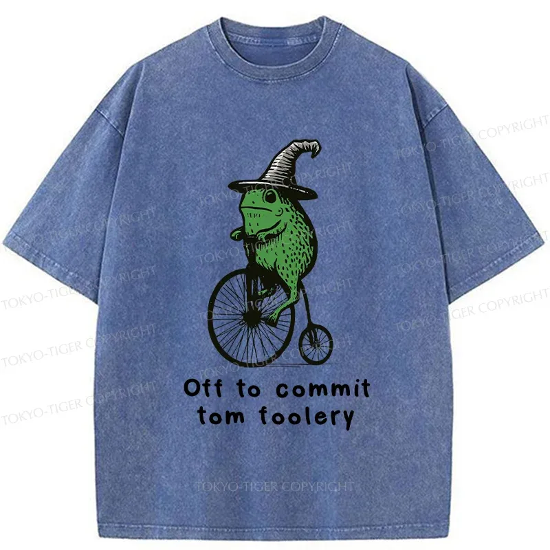 Tokyo-Tiger Frog Riding Penny-farthing Washed T-Shirt