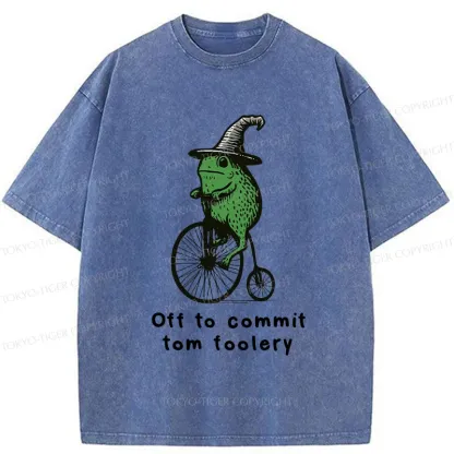 Tokyo-Tiger Frog Riding Penny-farthing Washed T-Shirt