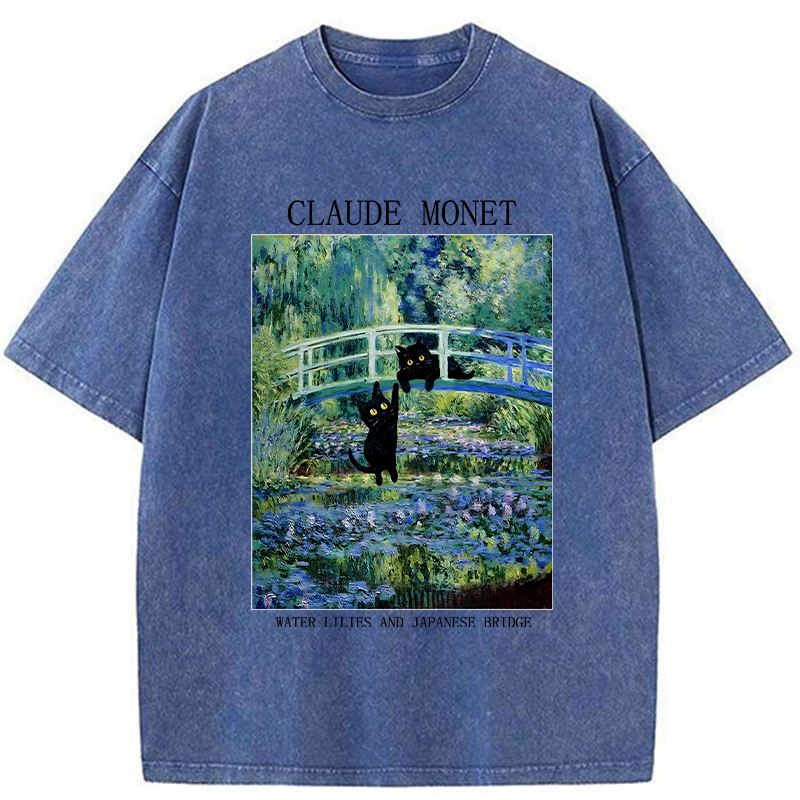 Tokyo-Tiger Water Lilies And Japanese Bridge Washed T-Shirt