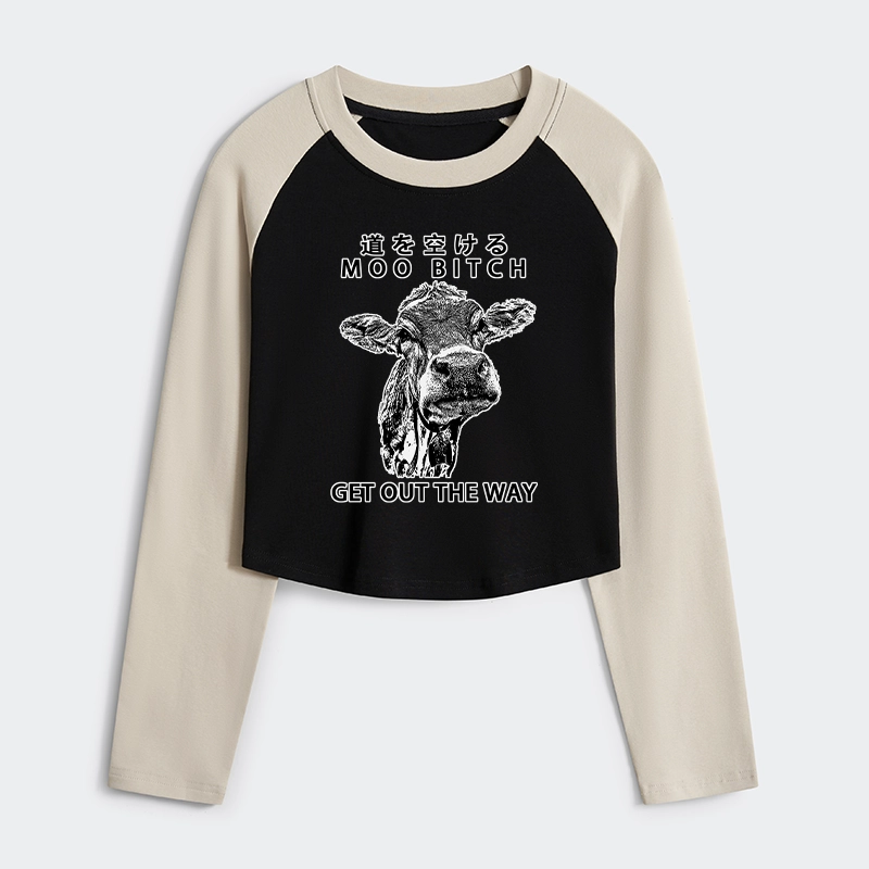 Tokyo-Tiger Funny Cow Women's Crop Raglan T-Shirt