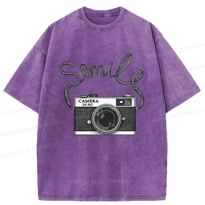 Tokyo-Tiger Smile Camera Washed T-Shirt