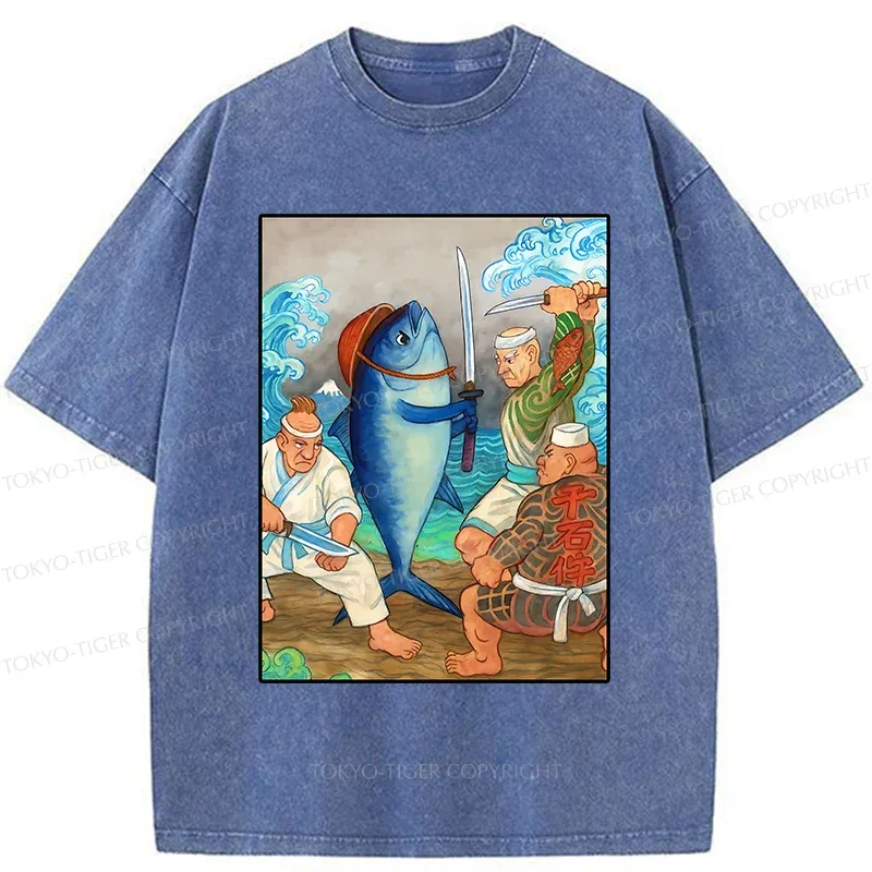 Tokyo-Tiger Tuna VS Human Washed T-Shirt