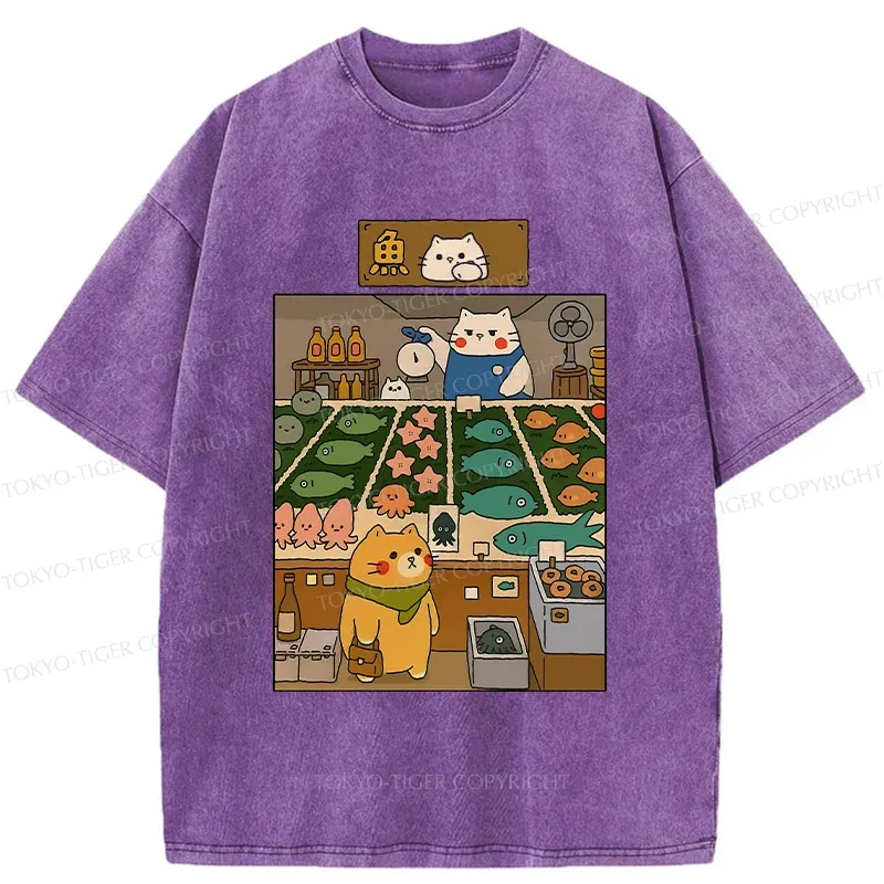 Tokyo-Tiger Cat's Fish Market Washed T-Shirt
