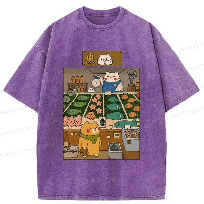 Tokyo-Tiger Cat's Fish Market Washed T-Shirt