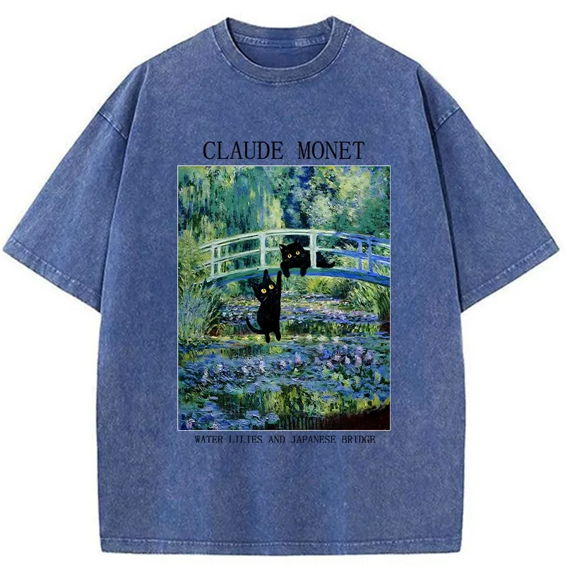 Tokyo-Tiger Water Lilies And Japanese Bridge Washed T-Shirt