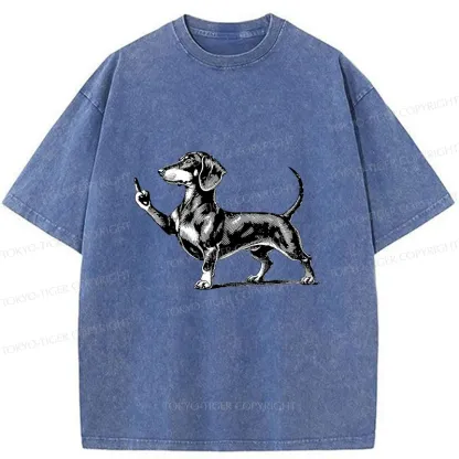 Tokyo-Tiger Dachshund Showing Middle Finger Washed T-Shirt