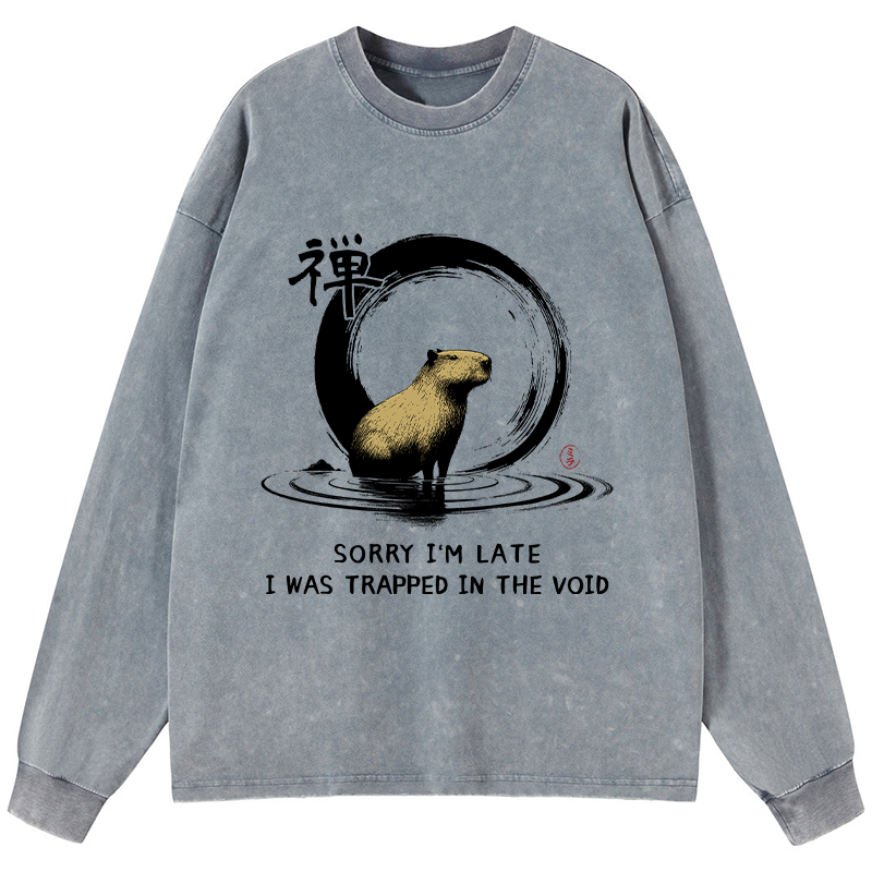 Tokyo-Tiger Zen Capybara Was Trapped In The Void Washed Long Sleeve T-Shirt