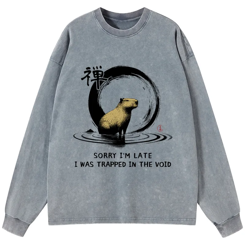Tokyo-Tiger Zen Capybara Was Trapped In The Void Washed Long Sleeve T-Shirt