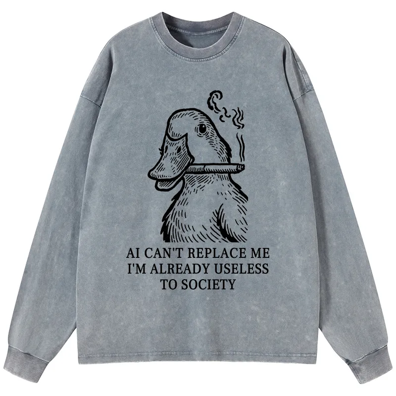 Tokyo-Tiger Smoking Duck Funny Washed Long Sleeve T-Shirt