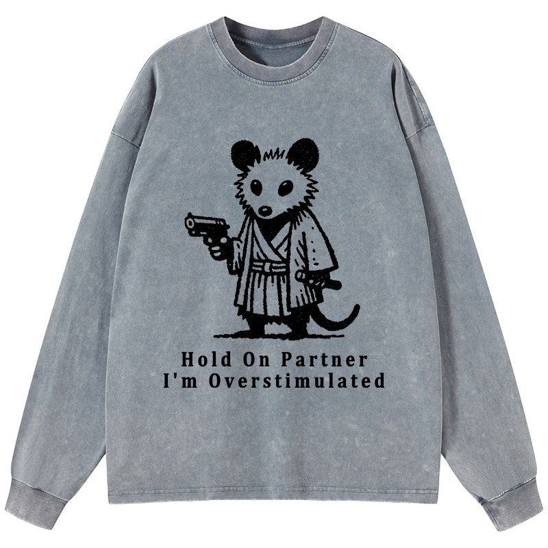 Tokyo-Tiger Funny Possum Samurai Washed Long Sleeve T-Shirt