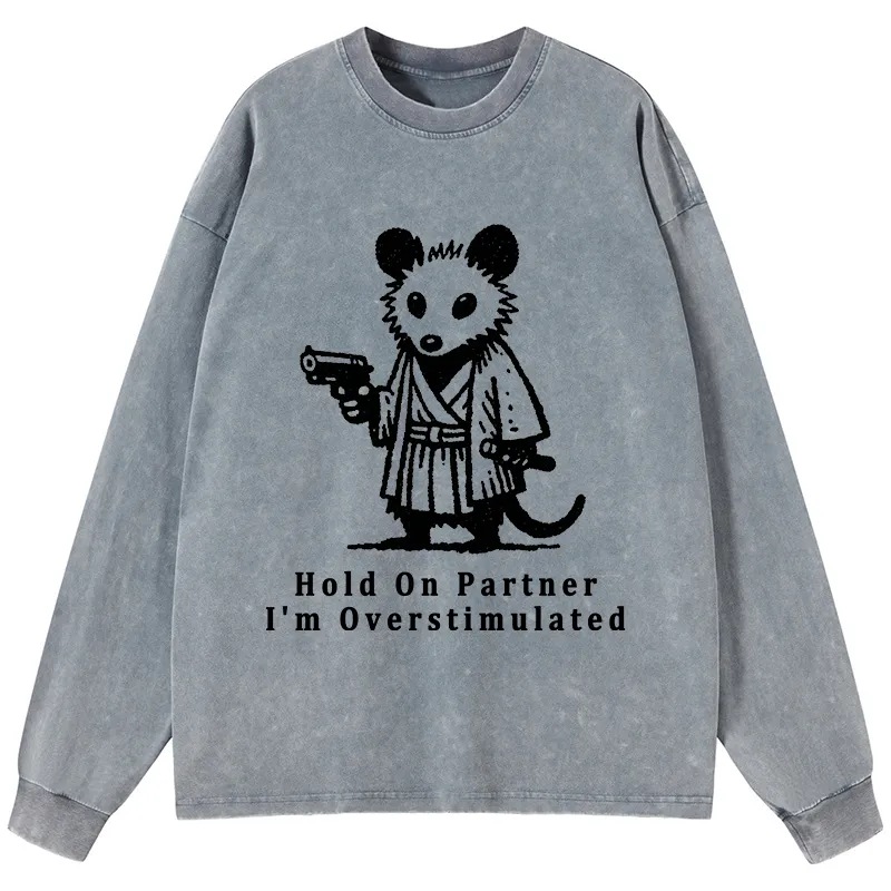 Tokyo-Tiger Funny Possum Samurai Washed Long Sleeve T-Shirt