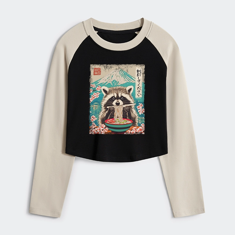 Tokyo-Tiger Please Give Raccoon A Discount Women's Crop Raglan T-Shirt