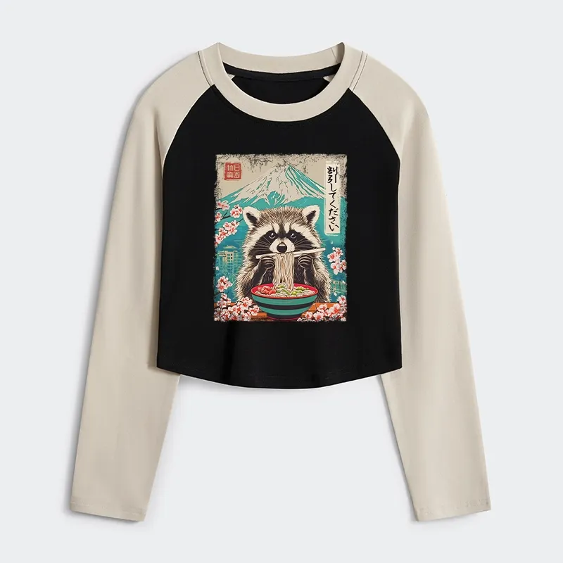 Tokyo-Tiger Please Give Raccoon A Discount Women's Crop Raglan T-Shirt