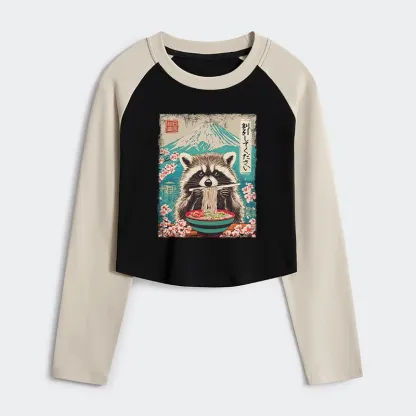 Tokyo-Tiger Please Give Raccoon A Discount Women's Crop Raglan T-Shirt