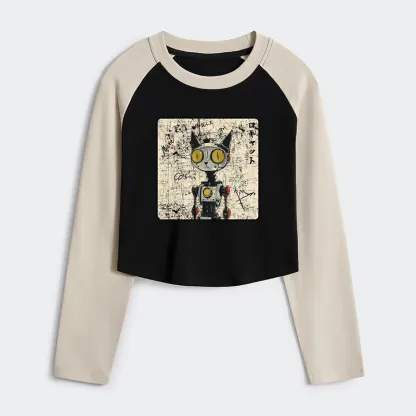 Tokyo-Tiger Robot Cat Women's Crop Raglan T-Shirt