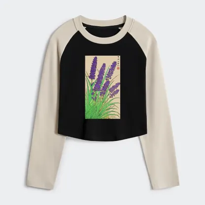 Tokyo-Tiger Japanese Lavender Women's Crop Raglan T-Shirt