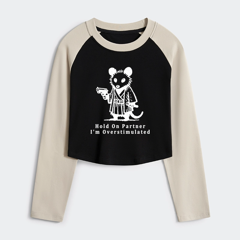 Tokyo-Tiger Funny Possum Samurai Women's Crop Raglan T-Shirt