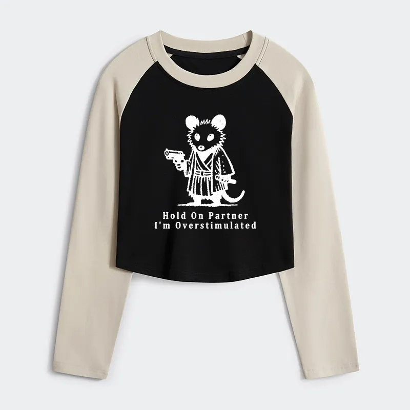 Tokyo-Tiger Funny Possum Samurai Women's Crop Raglan T-Shirt