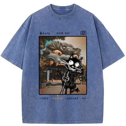 Tokyo-Tiger Cat Travel The Lion Hall Washed T-Shirt