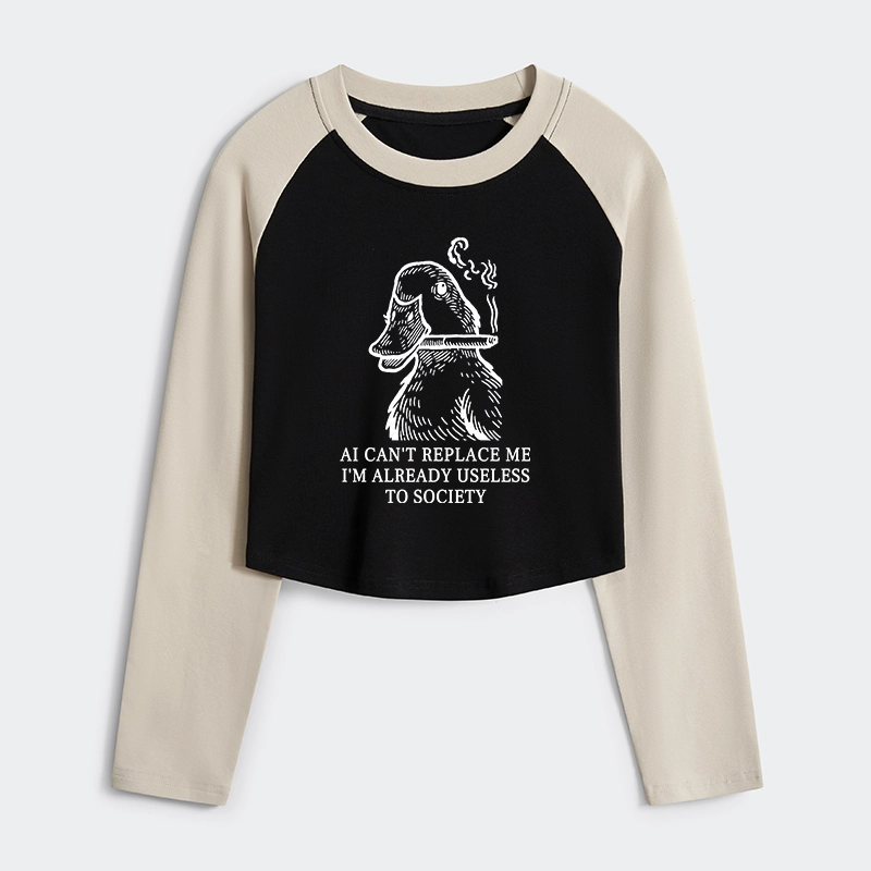 Tokyo-Tiger Smoking Duck Funny Women's Crop Raglan T-Shirt