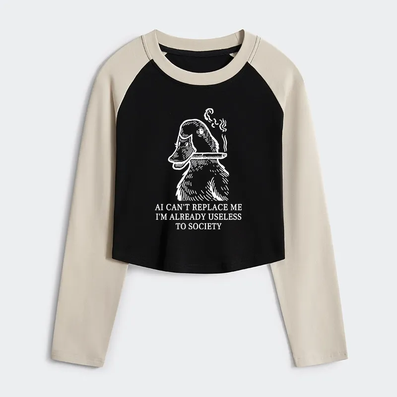 Tokyo-Tiger Smoking Duck Funny Women's Crop Raglan T-Shirt