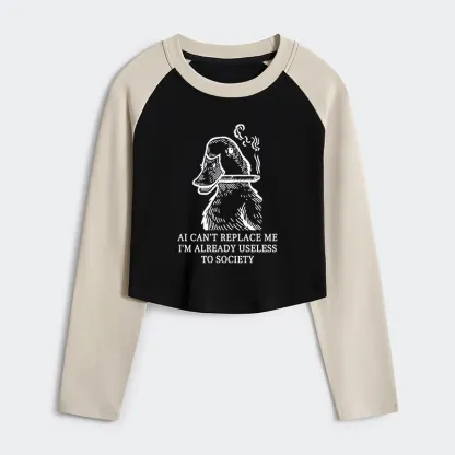 Tokyo-Tiger Smoking Duck Funny Women's Crop Raglan T-Shirt