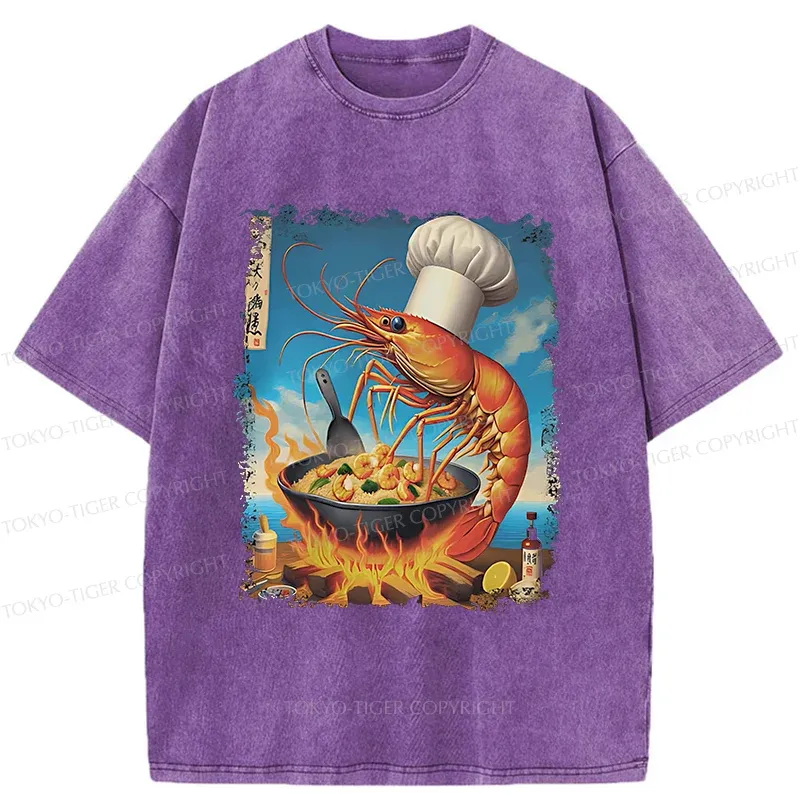 Tokyo-Tiger Shrimp Fried Rice Funny Washed T-Shirt