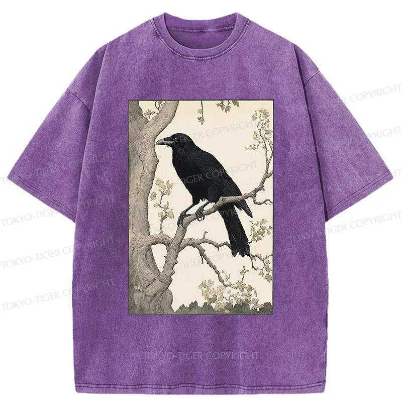 Tokyo-Tiger Ancient Painting Of Crow Washed T-Shirt