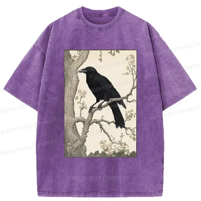 Tokyo-Tiger Ancient Painting Of Crow Washed T-Shirt